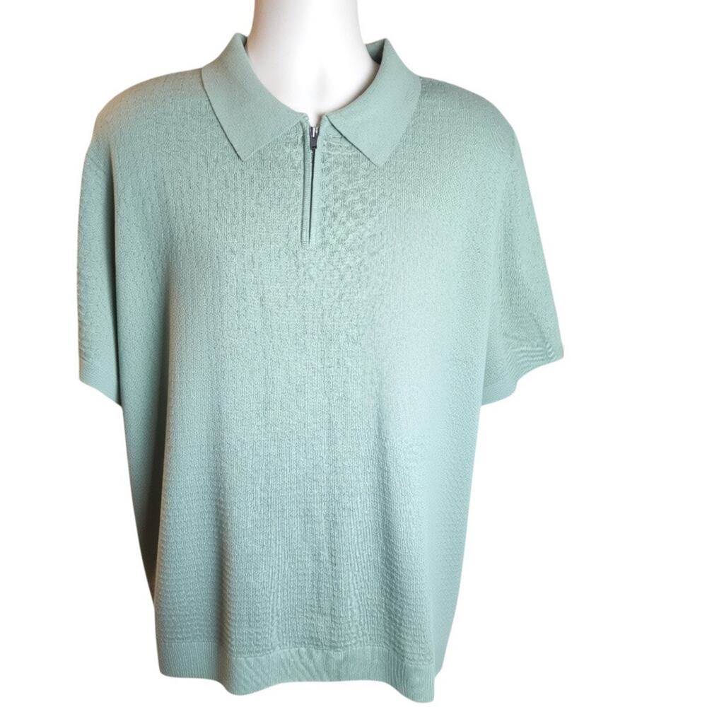 Express‎ Mens XL Green Textured Knit 1/4 Zip Short Sleeve Polo Shirt NWT